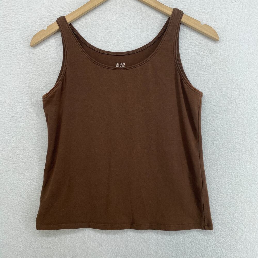 EILEEN FISHER Tank Top XS Stretch Organic Cotton Jersey Scoop Neck Brown USA